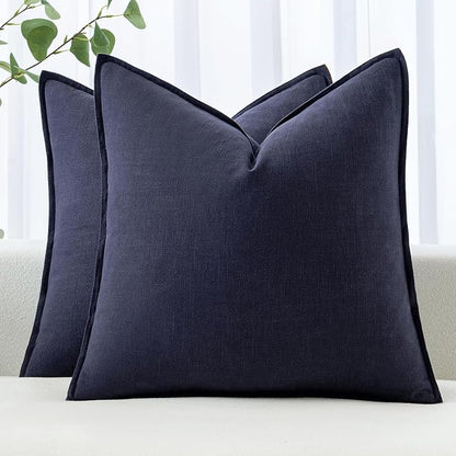 MIULEE Decorative Linen Euro Sham Pillow Covers 24x24 Navy | Boho Farmhouse​ by MIULEE