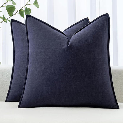 MIULEE Decorative Linen Euro Sham Pillow Covers 22x22 Inch Navy | Boho by MIULEE
