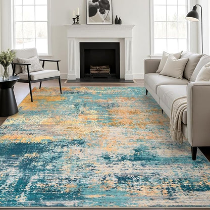 9x12 Area Rug Living Room: Modern Washable Soft Carpet Rosy Haze | by FXRHLP