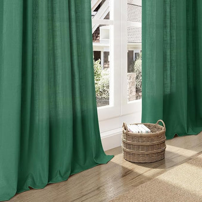 Dark Green Linen Curtains 96 Inches Long 2 Panels Set - Image 6