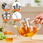 1100ml Glass Teapot with Removable Infuser,37oz Borosilicate Clear Tea Kettle,Stovetop Microwave Safe,Blooming and Loose Leaf Tea Maker Gift
