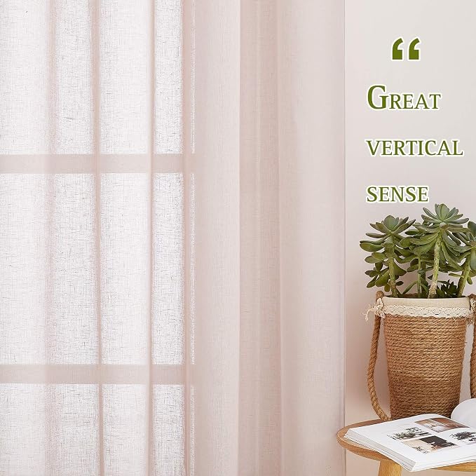 NICETOWN Pink Curtains Linen Sheer Textured, Grommet Semi Sheer Linen Weave - Image 5