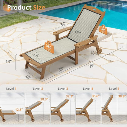 LUE BONA Chaise Lounge Chair Outdoor Set of 2, HDPS and HDPE Wicker Material - Image 3