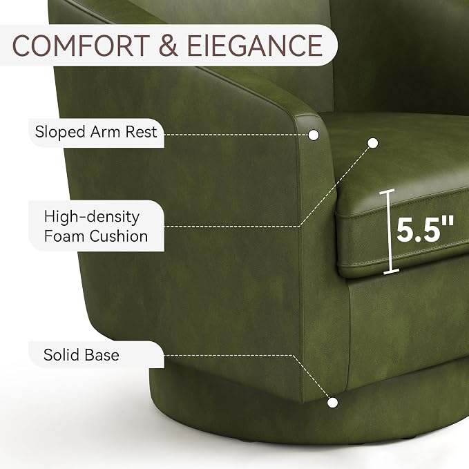 Swivel Barrel Accent Chairs Set of 2, Round Faux Leather Living Room Arm Chairs - Image 4