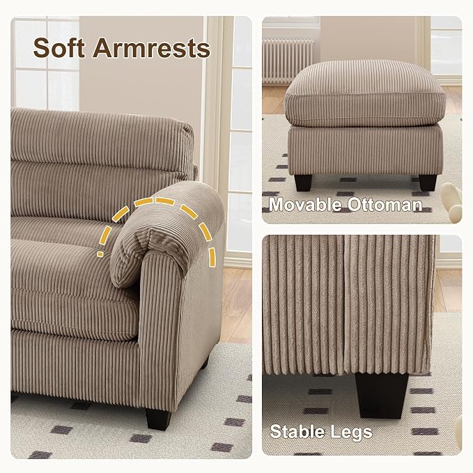 HAOMARKETS Corduroy Sofa Set, Upholstered Armchair and Loveseat - Image 5
