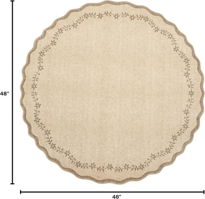 GarveeHome Round Rugs 4ft Scalloped Washable Small Circle Rug - Image 2