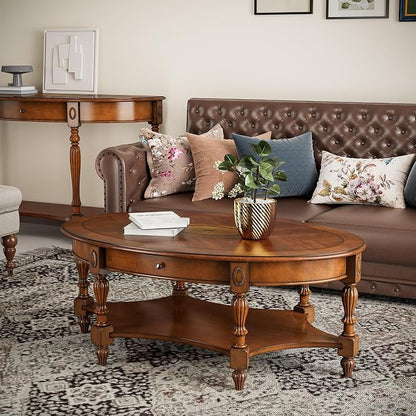 Traditional Solid Wood Oval Coffee Table, 45” x 18” Center Table - Image 8