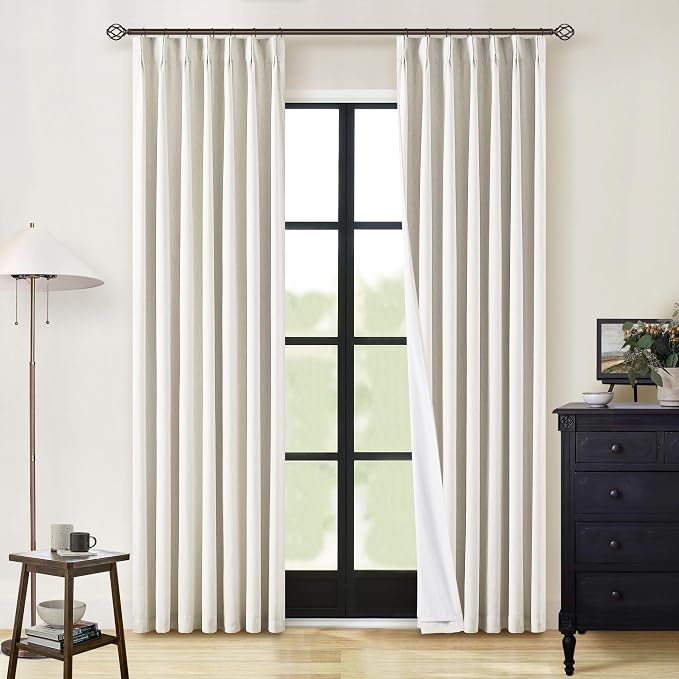 Natural Pinch Pleated Linen Blackout Curtains 84 Inch Length 2 Panels Set | - Image 8