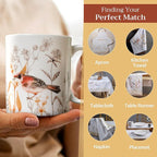Maison d' Hermine Coffee Mug with Handles Fine Bone China Mugs Pack of One Tea Cups for Hot Beverages Cappuccino Latte Home Office Perfect for Gift (Meadow Florals - Beige Meadow Mornings, 12 Ounce)