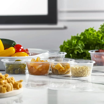 TashiBox [3.25 oz. - 200 Sets Portion Cups with Lids - Souffle & Jello Shot Cups, Clear Plastic Containers, Meal Prep, Salad Dressing & Medicine