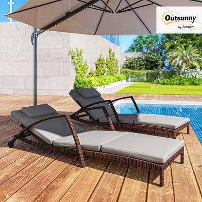 Outsunny Wicker Chaise Lounge Chair Outdoor Set of 2, 5-Position Adjustable - Image 2