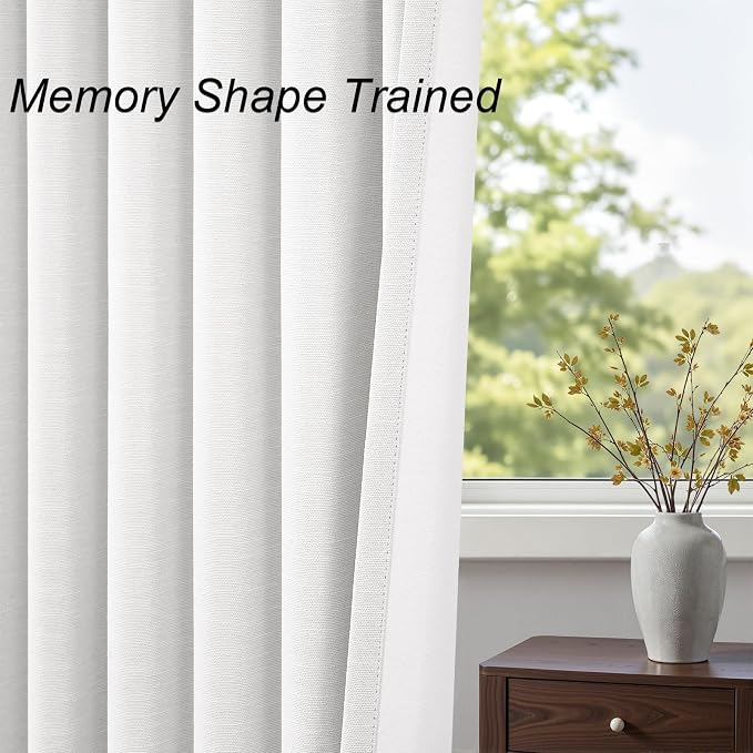 Topfinel Snow White Linen Blackout 105 Inch Curtains - Image 6