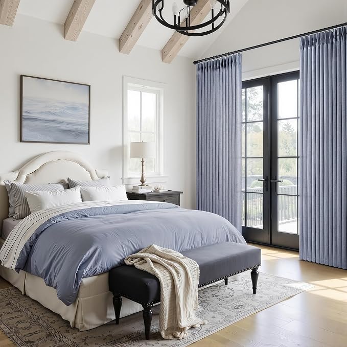 Sheer Linen Pinch Pleated Light Filtering Greyish Blue 90 Inch Curtains - Image 5