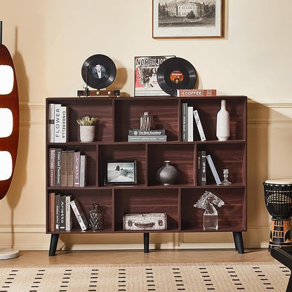 LEYAOYAO 10 Cube Bookshelf, 3 Tier Vintage 55" Wide Bookcase - Image 7