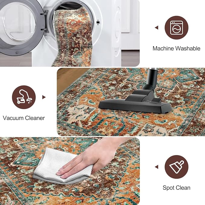 Yamaziot Washable Runner Rug, 3x14 Non-Slip Boho Hallway Kitchen Rug | Stain - Image 4