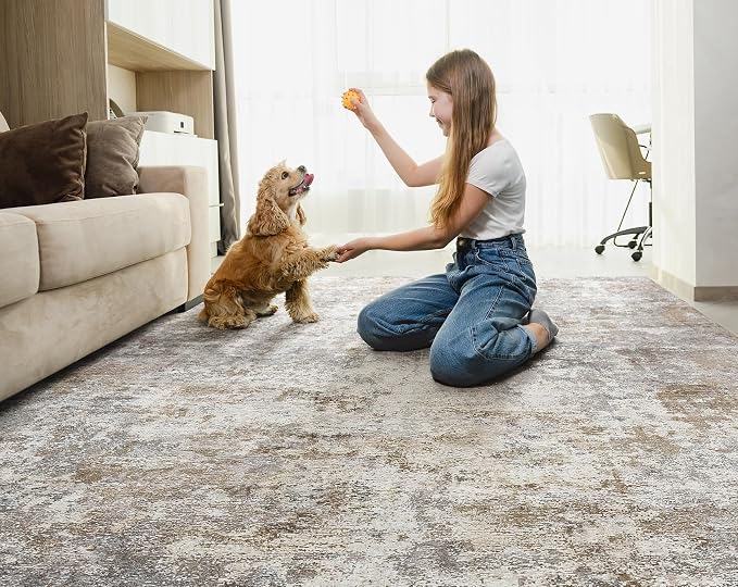 UERMEI 5x8 Area Rug Living Room Rugs Washable Neutral Brown Grey Carpet | - Image 8