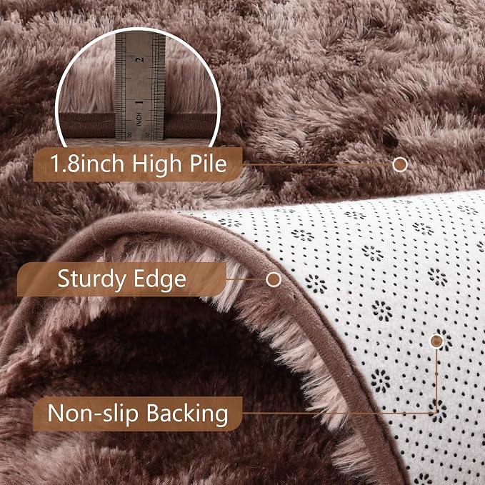 4x6 Tie-Dyed Brown Fluffy Soft Area Rug Non-Slip - Image 6