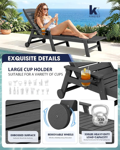 KINGYES HDPE Lounge Chair Outdoor Set of 2, Patio Chaise Lounge Recliner - Image 8