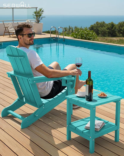 SERWALL 2-Tier HDPE Outdoor Side Tables Set of 4, Weatherproof Rectangular - Image 6