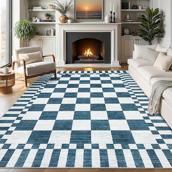 GarveeHome Blue Checkered Rug 6x9 Area Rugs by GarveeHome