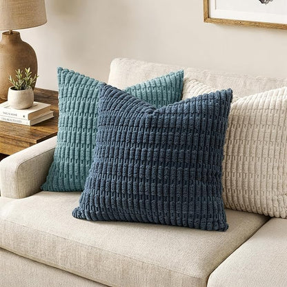 MIULEE Euro Sham Corduroy Decorative Throw Pillow Covers 24x24 Blue | Pack of 2 - Image 3