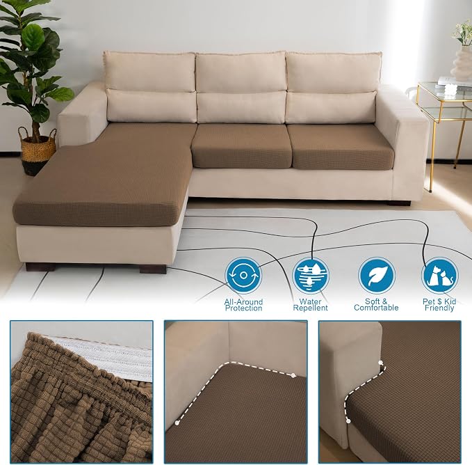 Water Repellent Couch Cushion Cover 3 Pieces Sofa Seat Cushion Covers, Stretch - Image 5