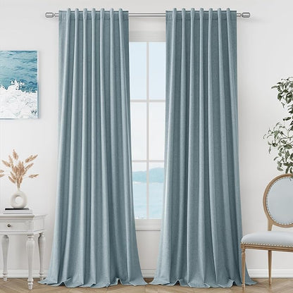 Blue 100% Blackout Linen Curtains 84 Inch Length 2 Panels Set by Guken