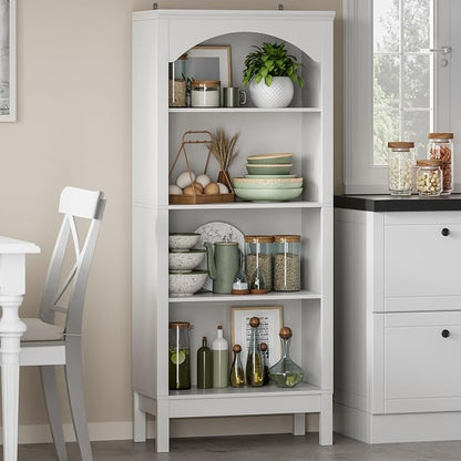 Arched Bookshelf with 4 Tier Open Shelves, Study and Living Room, Modern White - Image 8