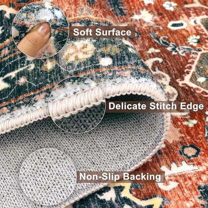 Yamaziot Washable Runner Rug, 3x8 Non-Slip Boho Vintage Hallway Kitchen Rug | - Image 2