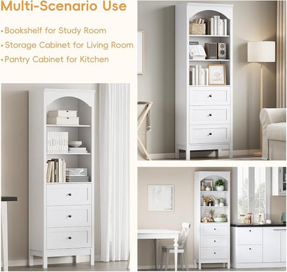 Bookshelf with Drawers, Floor Standing Display Storage Cabinet - Image 7