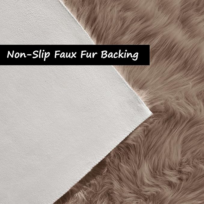 Goolela Beige Area Rug 6x9 Light Brown Fluffy Fuzzy Sheepskin Rug - Image 2