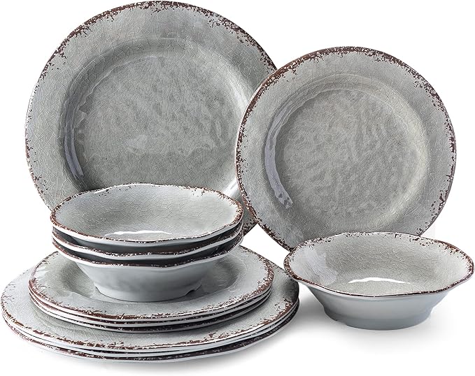 LEHAHA 9 inch Gray Melamine Plate 6 Piece Set, Farmhouse Salad/Dessert Plates, Break and Stain-resistant Dishes Set Great for Dining Party, Ideal for Salad, Dessert and Cakes