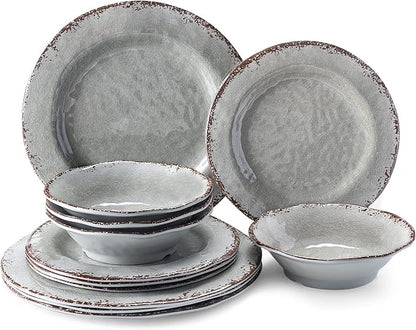 LEHAHA 9 inch Gray Melamine Plate 6 Piece Set, Farmhouse Salad/Dessert Plates, Break and Stain-resistant Dishes Set Great for Dining Party, Ideal for Salad, Dessert and Cakes