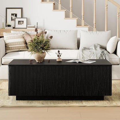 FABATO Mid Century Modern Coffee Table, Wooden Fluted Center Table - Image 3
