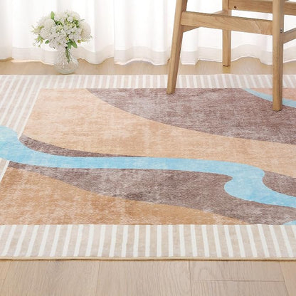 Ompaa Living Room Rug 5x8 Orange Area Rug Machine Washable Rug Non Slip Indoor - Image 2