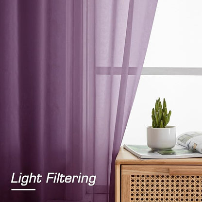 Sheer Curtains 72 Inches Long 2 Panels Set, Transparent Light Filtering Plum - Image 4
