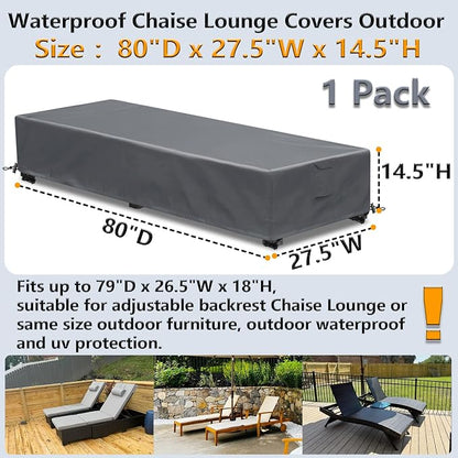 Waterproof Patio Lounge Chair Cover 1 Pack Outdoor Chaise Lounge Covers 600D - Image 2