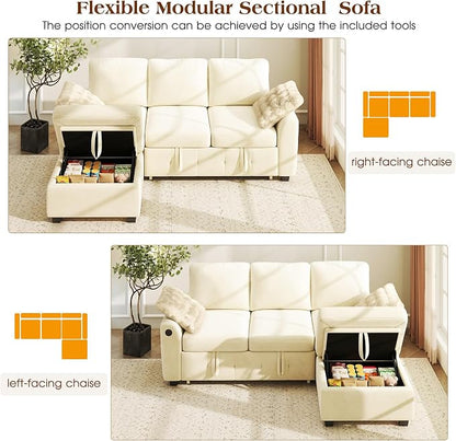 Ihanherry Modular Convertible Sectional Sofa Bed, Reversible Chaise & Storage - Image 4