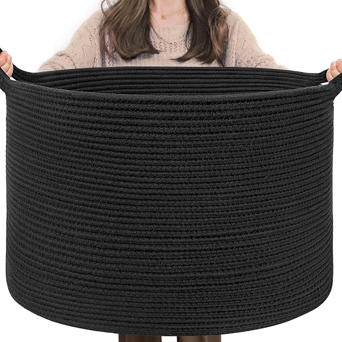 INDRESSME XXXLarge Blanket Basket 21.7" x 21.7" x 13.8" Woven Storage Baskets by INDRESSME
