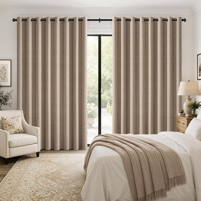MIULEE Extra Wide 100% Blackout Linen Curtains 100x90 Copper Brown | Room - Image 2