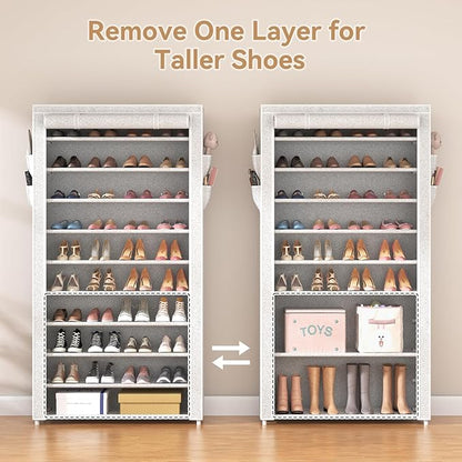 ROJASOP 10 Tier Shoe Rack with Covers Large Capacity Stackable Tall Shoe Shelf - Image 6