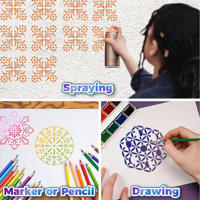 20 Pcs 4x4'' Mandala Stencils for Painting on Wood, Floor, Wall, Tile Fabric, Reusable Furniture Stencils Painting Template Mandala Template for DIY Rock Art Projects Decoration