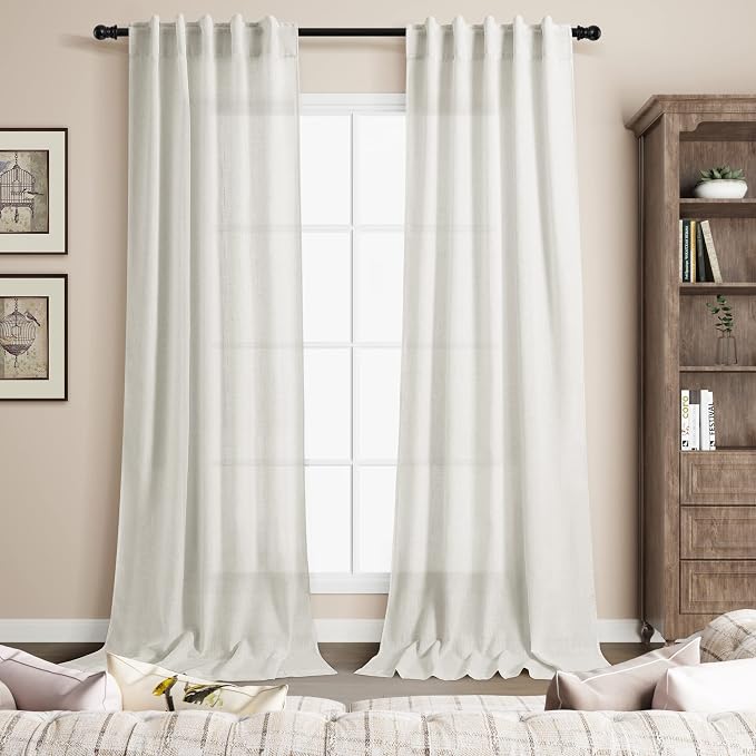 Extra Long Curtains 120 inch Length 2 Panels Set Back Tab Neutral Farmhouse - Image 7