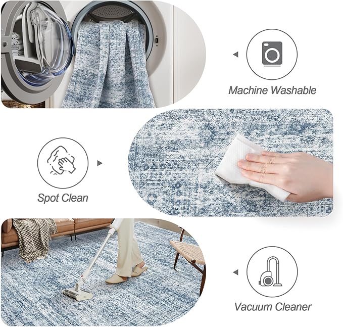 Soalmost 9x12 Area Rugs for Living Room Washable Rug Non-Slip Blue | Large - Image 4