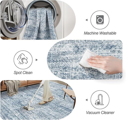 Soalmost 9x12 Area Rugs for Living Room Washable Rug Non-Slip Blue | Large - Image 4