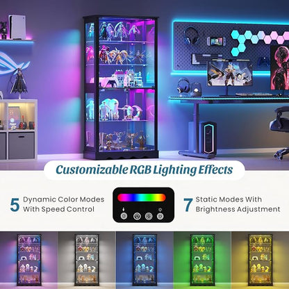 Dystler Display Cabinet with Glass Doors, LED Display Case with Removable Shelf - Image 3