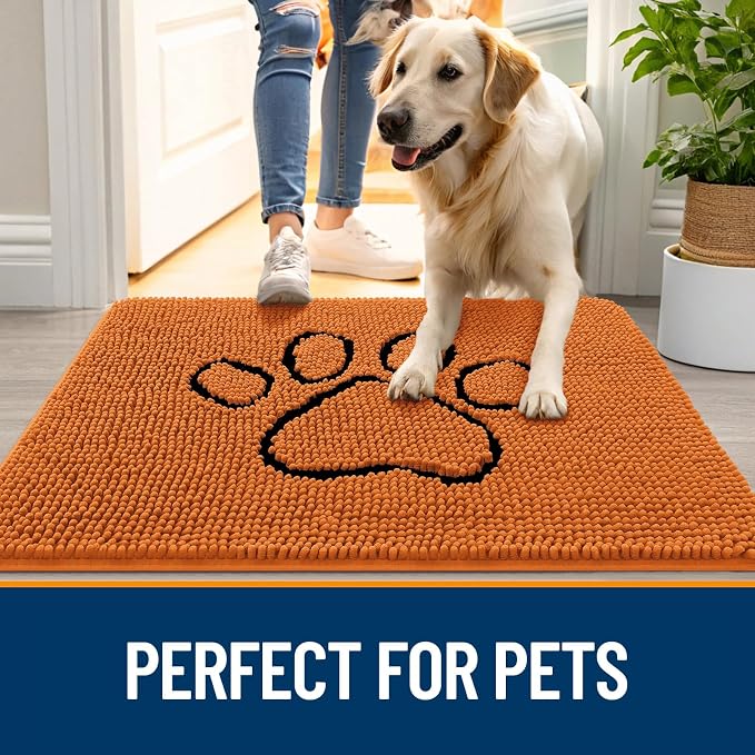 OLANLY Dog Door Mat for Muddy Paws 30x20, Paw Print Design Chenille Mud Mat | - Image 6