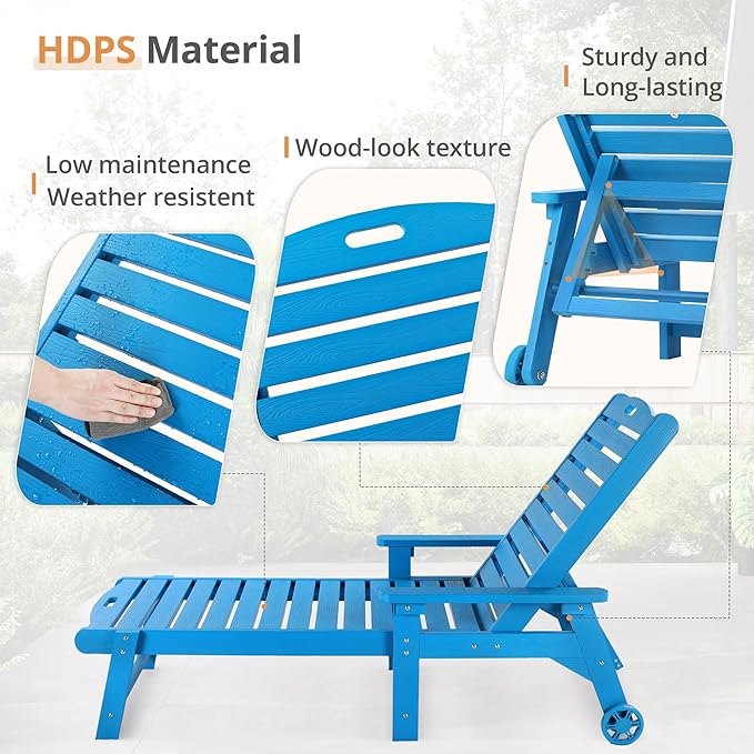 LUE BONA Lounge Chair Outdoor Set of 2, HDPS Chaise Lounge Outdoor - Image 6