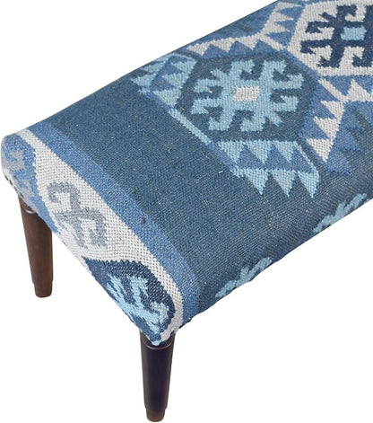 LR Home Blue/Ivory Handmade Upholstered Bench - Image 5