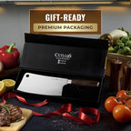 Cutluxe Meat Cleaver Knife – Ultra Sharp 7" Meat Cleaver, Butcher Knife, High Carbon Stainless Steel Blade, Full Tang Pakkawood Handle – Shinobi Series
